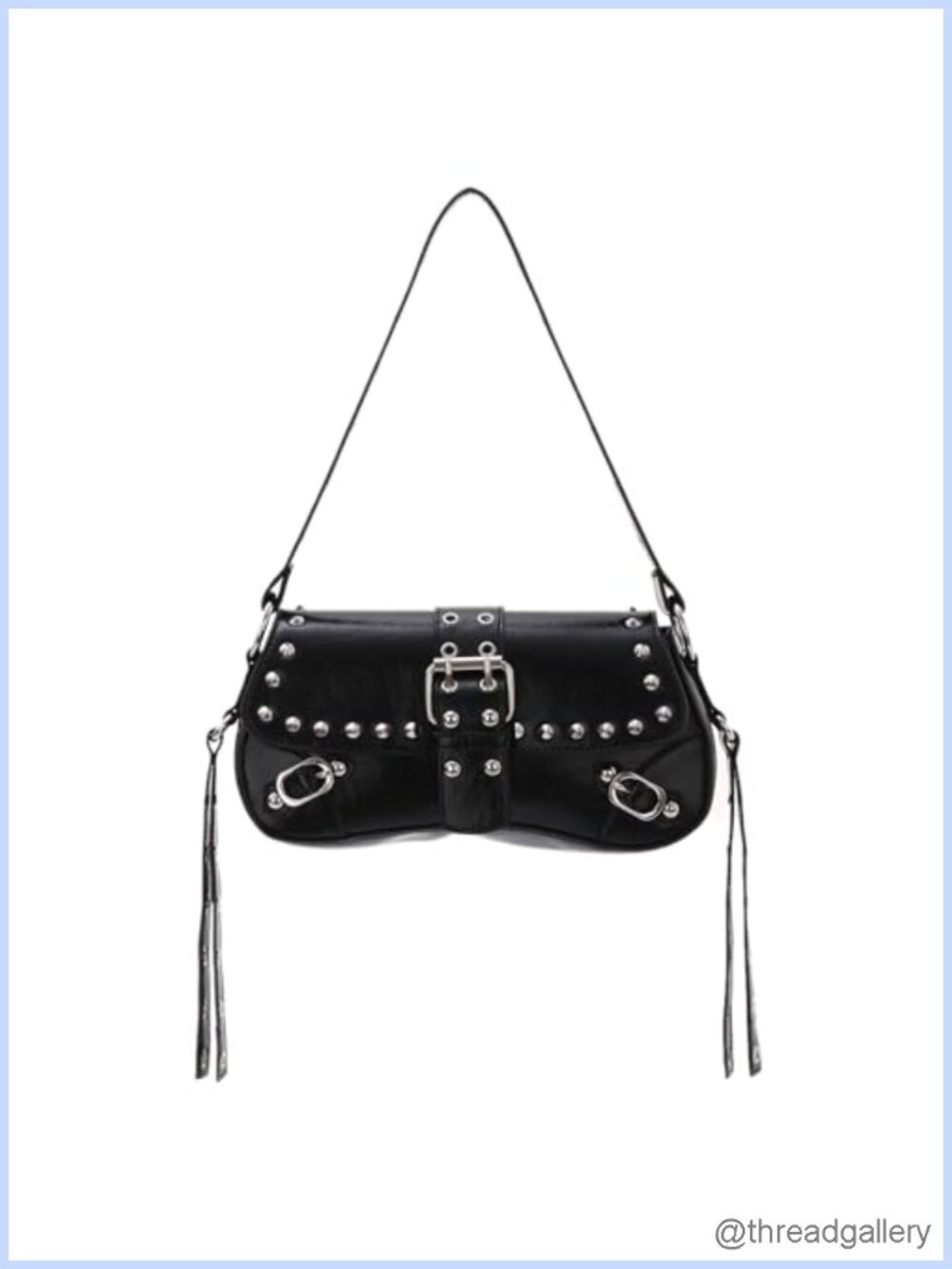 Women Y2K Studded Saddle Bag Punk Goth Rivet Fringe Top Handle Purse